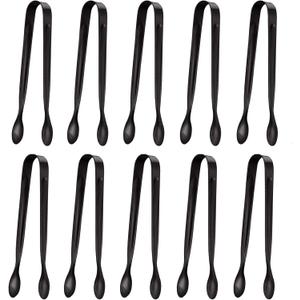 10 Pack Small Ice Tongs Sugar Tongs, Stainless Steel Mini Serving Appetizers Tongs for Party Coffee Tea Bar Kitchen (Black)