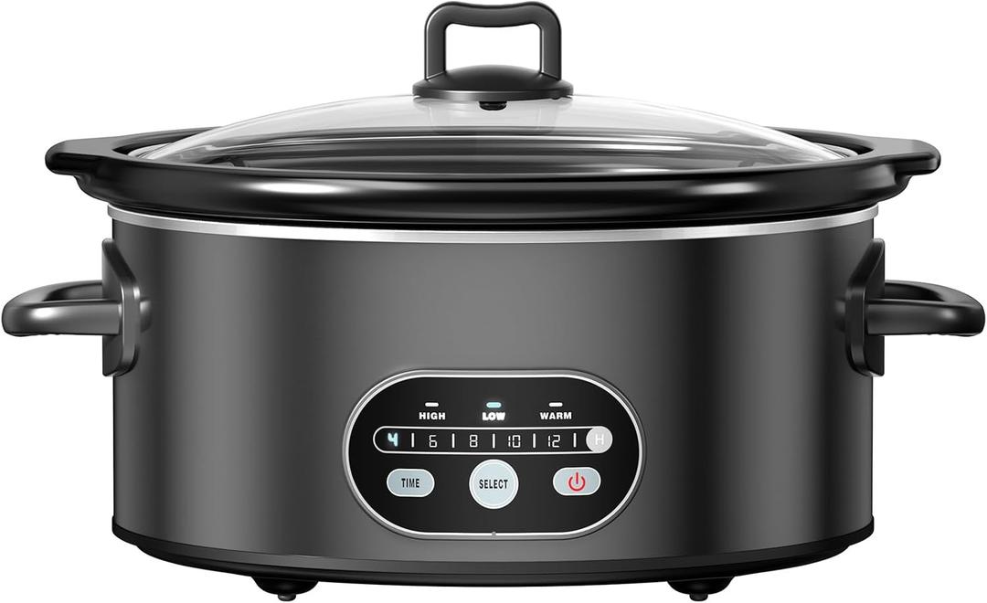 OLIXIS Slow Cooker 6 Quart, Ceramic Nonstick Coating, Programmable Slow Cooker with Dishwasher Stoneware Pot and Tempered Glass Lid, Multi Cookers with 3 Temperature, 35in Tangle Free Cord, Black