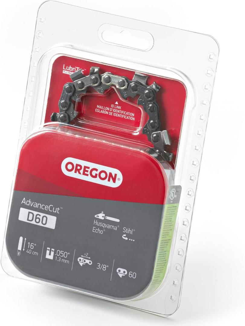 Oregon D60 AdvanceCut Replacement Chainsaw Chain for 16-Inch Guide Bars, 60 Drive Links, Pitch: 3/8", .050" Gauge, Fits Stihl, Husqvarna, Echo, Poulan, Craftsman and More