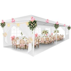 HOTEEL 10x30 Party Tent Outdoor Canopy Tent with Removable Sidewalls, White Tents for Parties Waterproof for Patio Gazebo Shelter Carpas Wedding Events BBQ