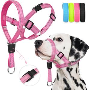 Weesiber No-Pull Dog Head Halter - Adjustable Dog Muzzle Leash, Padded Head Collar for Dogs to Prevent Heavy Pulling On The Leash(Pink,M)