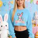 Womens Easter Shirts Cute Floral Bunny T-Shirt Leopard Print Tee Easter Gift Casual Top Shirts (Blue, M)