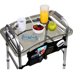 StrongArm Clear View Walker Tray + Bag + Non-Slip Mat & Cup Holder, Tray for Folding Walkers, Food Tray, Walker Accessories, Tray Table for Standard Adult Walkers (Black)