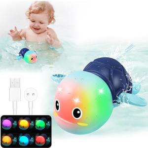 Gigilli Rechargeable Swimming Turtle Bath Toys, Baby Bath Toys for Kids Ages 1-3 2-4, Light Up Bathtub Pool Water Toys, Comes with Batteries, Toddlers Baby Shower Birthday Gifts (Blue)