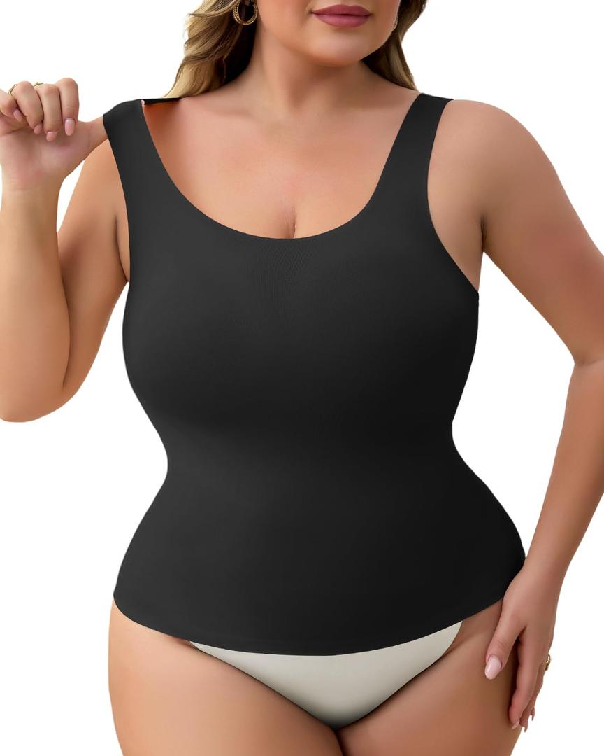 USEASY Tummy Control Shapewear for Women No Show Slimming Tank Top Seamless Camisole Tops Soft Cami Shapewear for Women Black S (Black, S)