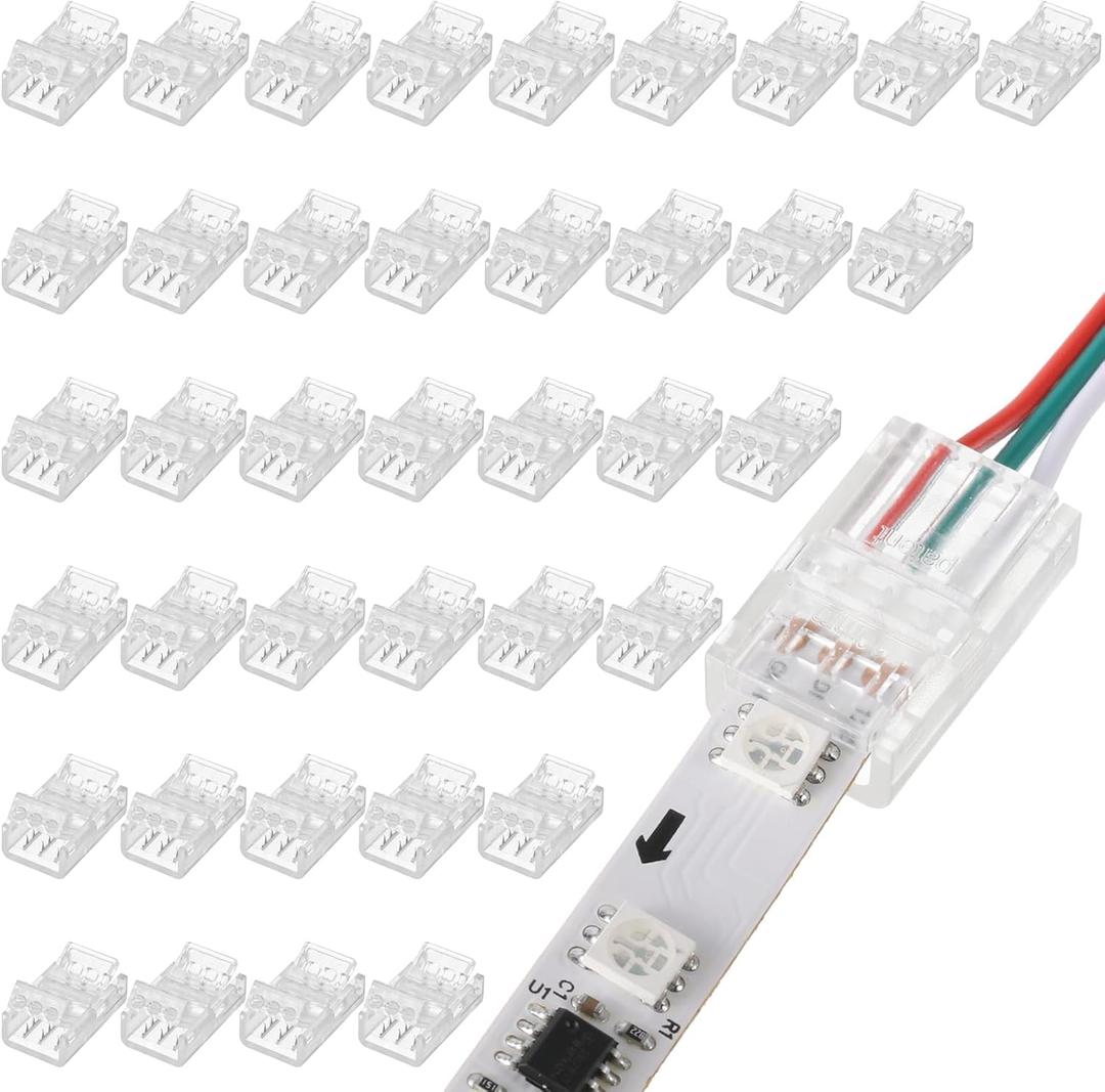 Flutesan 40 Pcs 3 Pin 10mm Solderless LED Light Strip Connectors Clear Track Lighting Connectors for 5050 RGB Strip Light