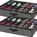 homyfort Under Bed Shoe Storage Organizer for Closet Fits 24 Pairs-Sturdy Underbed Shoe Storage Box Bins,Set of 2 (Linen-like Black)