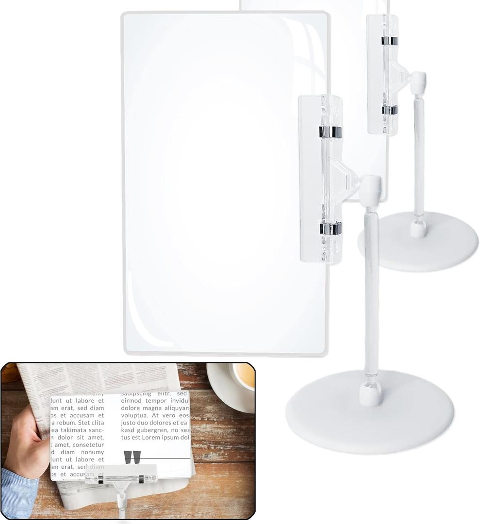 Magnifying Glass Sheet - 2 Sets Full Page Magnifier for Reading with Stand Large Flexible Hands-Free Magnifying for Low Vision Elderly, Seniors,Book, Close, Crafts, Sewing, 7x5 Inch, 3X