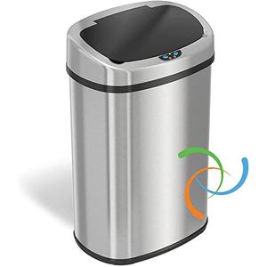 iTouchless 13 Gallon SensorCan KitchenTrash Can with Odor Filter, Stainless Steel, Oval Shape, Sensor-Activated Lid Garbage Bin for Home, Office, Slim Space-Saving, Battery & AC Adapter not included