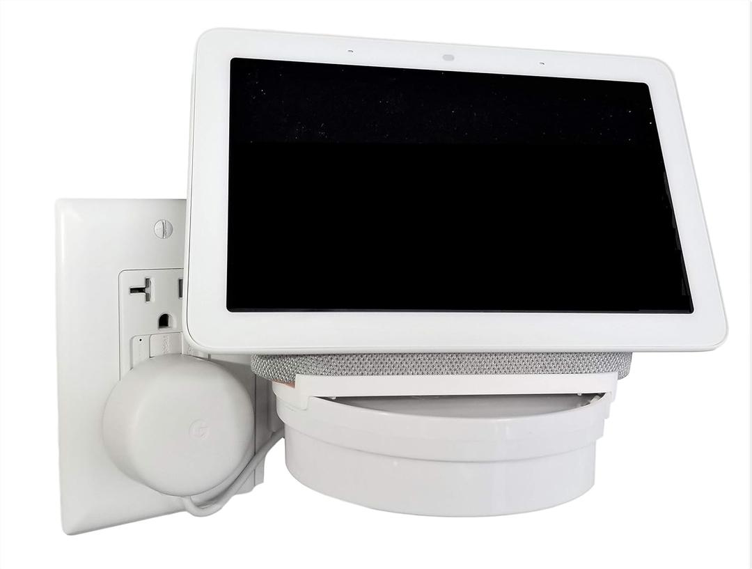 The Google Home Nest Hub [Gen 1 and Gen 2] Mount for Electrical Outlets, Full Swivel, Installs in Seconds Hidden Cord Storage, Award Winning Design Works on All Vertical Outlets