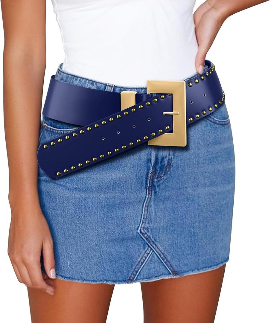 Chunky Western Belts for Woman, Boho Leather Belt with Big Buckle, Cowgirl Hip Fashion Accessory for Dresses