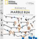 National Geographic Magnetic Marble Run - 75-Piece STEM Building Set for Kids & Adults with Magnetic Track & Trick Pieces & Marbles for Building A Marble Maze, STEM Project