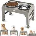 Elevated Bowls, 4 Height Adjustable Raised Stand With 2 Thick 50oz Stainless Steel Food Bowls, Non-Slip Feeder for Dogs, Adjusts to 3.7", 9.2", 10.75", 12.36" Light Brownish Gray