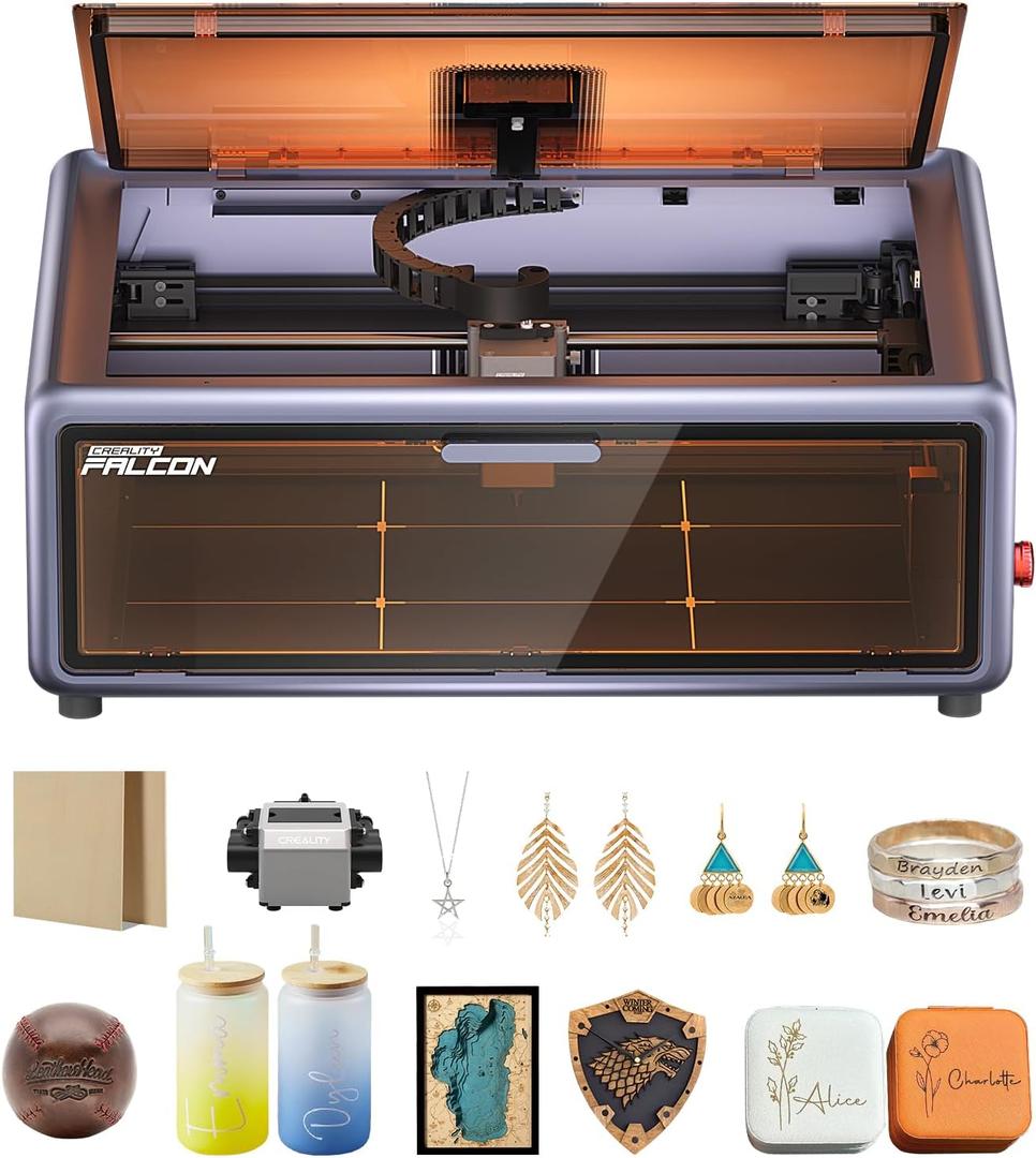 Creality Falcon A1 10W Laser Engraver, 80W Powerful Output, Fully Enclosed, 600mm/s Speed, HD Camera Auto Positioning, Pre-Assembled&Smart Material Recognition, Ideal for Wood & Metal, Class 1 Safety