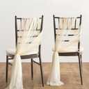 Ling's moment Wedding Chair Sashes Cover Aisle Decorations Draping Fabric Wrinkle-Free with Tie 16 Pcs Boho White Beige for Party Ceremony Reception Floral Arrangement Banquet Outdoor Decor