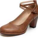 VenusCelia Women's X Strap Pump Heeled Shoe (6.5, Tan)