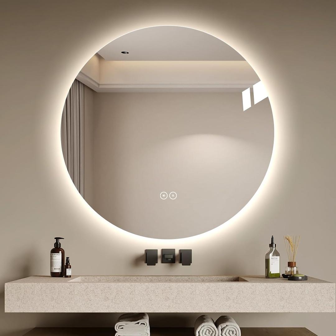 LAIYA 24 Inch Round LED Bathroom Mirror Frameless Backlit Anti-Fog Dimmable
