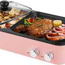 Topwit Hot Pot Electric with Grill, 2 in 1 Indoor Non-stick for Steaks, Shabu Shabu, Noodles, Simmer and Fry, Korean BBQ Grill, Independent Dual Temperature Control, Pink