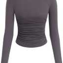 PRETTYGARDEN Long Sleeve Shirts for Women 2026 Fall Ruched Sides Boat Neck Basic Tee Casual Fitted Ribbed Knit Crop Tops (Gray, XL)