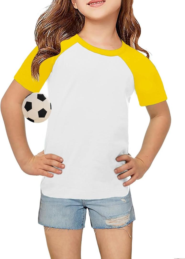 Topstype Girls' Soft Raglan Short Sleeve Summer T Shirts Crew Neck 5-14 Years (White and Yellow)