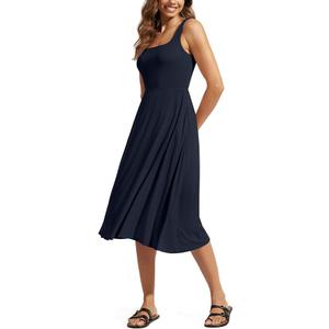 ODODOS Square Neck Midi Dress with Pockets for Women Summer Casual Sleeveless Sundress Flare Tank Dress, XXL