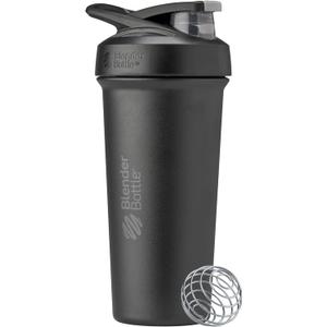 BlenderBottle Strada Sleek Shaker Cup Insulated Stainless Steel Water Bottle with Wire Whisk, 25-Ounce, Black