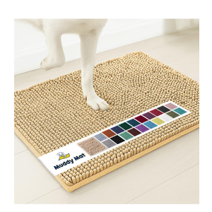 Muddy Mat® Shown on TV – Super Absorbent Microfiber Dog Door Mat for Muddy Paws, Non-Slip Washable Pet Rug, Quick Dry Chenille Entryway Carpet, Machine Washable Indoor Outdoor mat, Beige 30"x19"