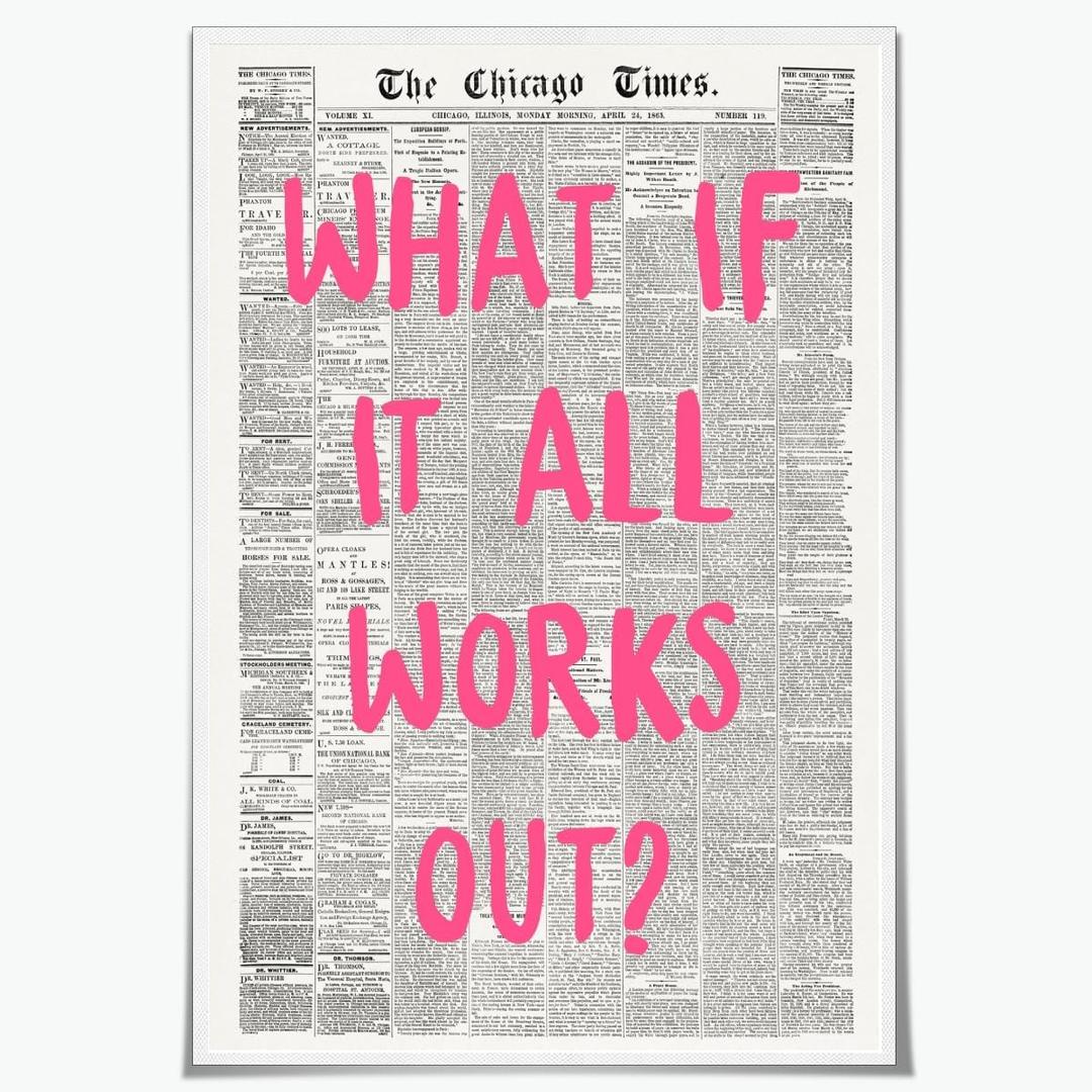 Retro Trendy Newspaper Canvas Wall Art Poster What If All Works Out Positive Affirmation Quote Pink Font For Home Bedroom Dorm Wall Decor12x18inch Unframed