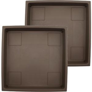 The HC Companies 14 Inch Accent Square Plant Saucer, Lightweight UV-Resistant Plastic Outdoor & Indoor Flower Pot Tray, 2-Pack Plant Pot Trays for Garden & Home Decor, Chocolate