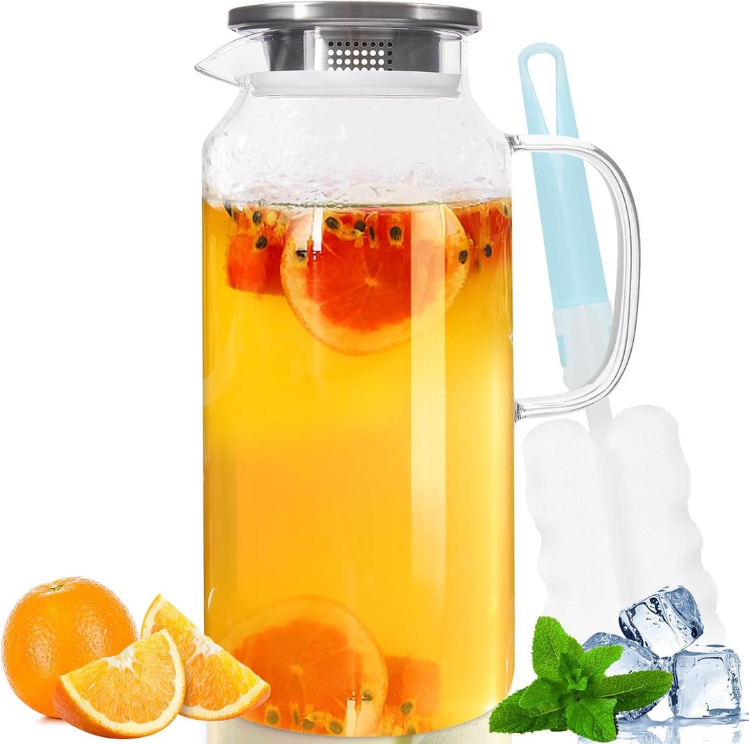 Yirilan Glass Pitcher, 2 Liter(68oz) Water Pitcher with Lid and Spout, Large Pitchers for Drinks, Water Carafe Jug, Beverage Pitchers (71 Ounces)