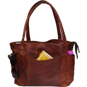Madosh Vintage Genuine Leather Women's Tote Style Shoulder Handbag Valentine Gift Shopper 16 Bag (Brown)