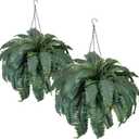 Set of 2 Faux Ferns 72 Fronds, 48" Large Fake Plants Boston Ferns with Hanging Basket UV Resistant Artificial Greenery Plant Outdoor for Front Porch Living Room Garden Decor