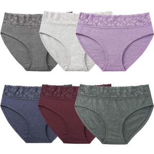 Womens Underwear Cotton Panties for Women, Soft Ladies Lace Trim Underwear High Waisted Briefs 6 pack (Large)