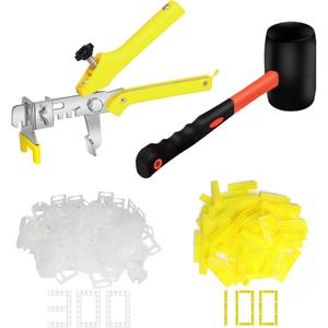Storystore Tile Leveling System with Tile Pliers and Hammer - 300 Piece Tile Spacers Clips and 100 Piece Reusable Wedges, 1/16 Inch Tile Installation Tools Kit