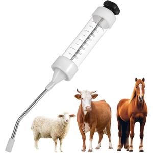yeesport Veterinary Metal Feeding Gun, 500 ml Oral Drencher for Livestock, Long Handle Dosing Syringe with Curved Nozzle, Adjustable Dose Injector for Cattle Pigs Sheep Horses