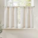 jinchan Natural Linen Kitchen Curtains 36 Inch Rustic Tier Curtains Farmhouse Rod Pocket Cafe Small Window Drapes with Lined Flax Country Light Filtering for Bathroom Laundry Room RV 2 Panels Crude