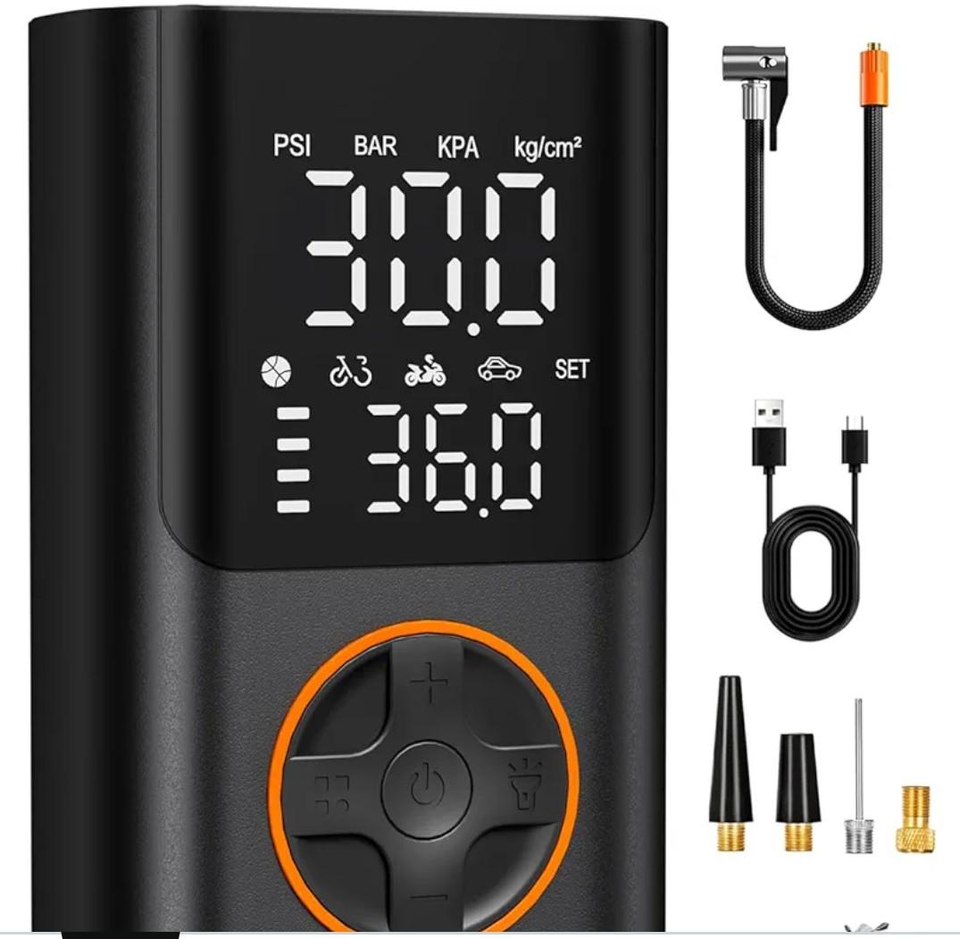 AIRSURE Tire Inflator Portable Air Compressor, Bike Pump with Gauge and USB Charging Output, 150PSI Fast Inflation Portable Tire Inflator for Car Bicycles Motorcycles Scooter Balls