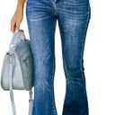 KUNMI Women's Flare Bell Bottom Jeans High Waisted Wide Leg Bootcut Jeans Stretchy Denim Pants (8, Bb009-dark Blue)