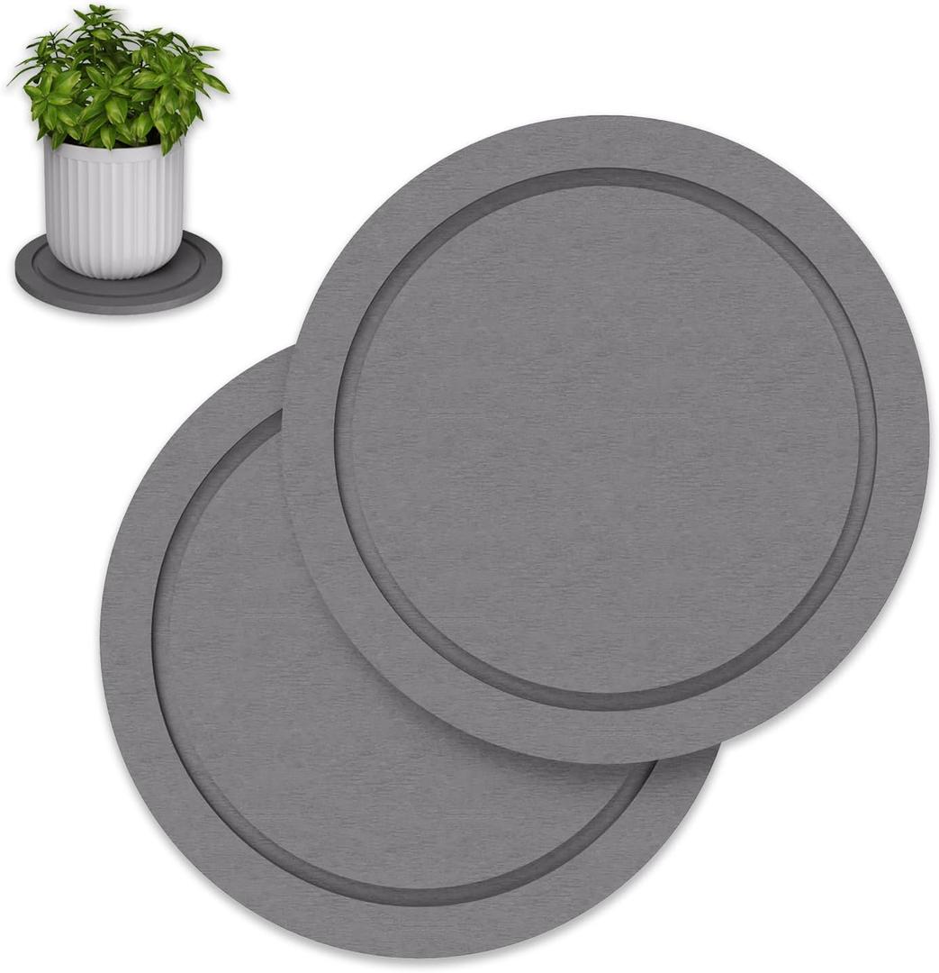 Plant Saucer for Indoors, 2 Pack 10 Inch, Instantly Dry Diatomaceous Earth Plant Trays, Stone Plant Pot Saucers Drip & Drainage Tray, Gray