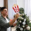 Gejoy Popcorn Christmas Tree Toppers Christmas Movie Night Party Supplies Decorations Wooden Xmas Tree Ornament for Indoor Movie Holiday Party Supplies
