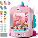 Skirfy Unicorns Claw Machine, Mini Vending Machine with Lights & Music, Adjustable Sound, Candy and Electronic Prize Dispenser, Includes 45 Toys, Candy and Birthday Gift for Kids Girls