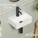 Wall Hung Bathroom Vessel Sink, QISHKA 14.5" X 10" Rectangular Floating Ceramic Wash Hand Basin White Wall Mount Vanity Sink for Small Bathroom and Small Cloakroom