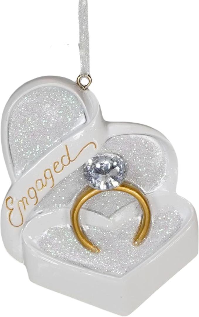 Engaged Heart Shaped Box and Ring with Gem Ornament (White)