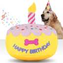 Dog Birthday Cake Toy 5.9", Larger Plush Dog Gift with Electronic Music Box, Plays Happy Birthday Song & Puppy Bark Melody, Party Decoration for All Breeds Dogs, Pink
