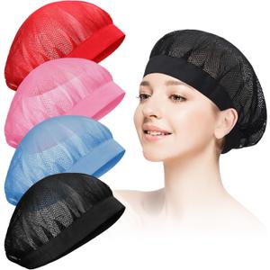 Chuarry 4 Pcs Mesh Sleep Bonnet for Sleeping Night Curly Hair Nets Sleep Caps for Women