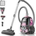 PKUYIE Canister Vacuum Cleaner, 32Kpa 1600W Cyclon Power, Dust Full Indicator, Double HEPA Filters, 3.7Qt Large Capacity, Lightweight Vac for Hard Floors, Carpets, Pet Hair, Pink