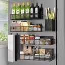 Magnetic Spice Rack for Refrigerator, 6 Pack 100% Metal Strong Magnet Shelf Black, Space Saving Spice Organizer, Home Kitchen Laundry Room Storage Organization W/ Paper Towel Holder, Utensils Racks
