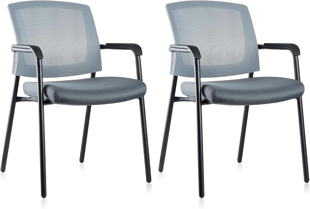 CLATINA Office Reception Guest Chair Mesh Back Stacking with Ergonomic Lumbar Support and Thickened Seat Cushion for Waiting Conference Room Gray 2 Pack (Grey)