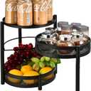 IBERG 3 Tier Spice Rack with Rotating Middle Tier, Mesh Steel Countertop Organizer for Kitchen, Coffee Bar & Bathroom (Black)