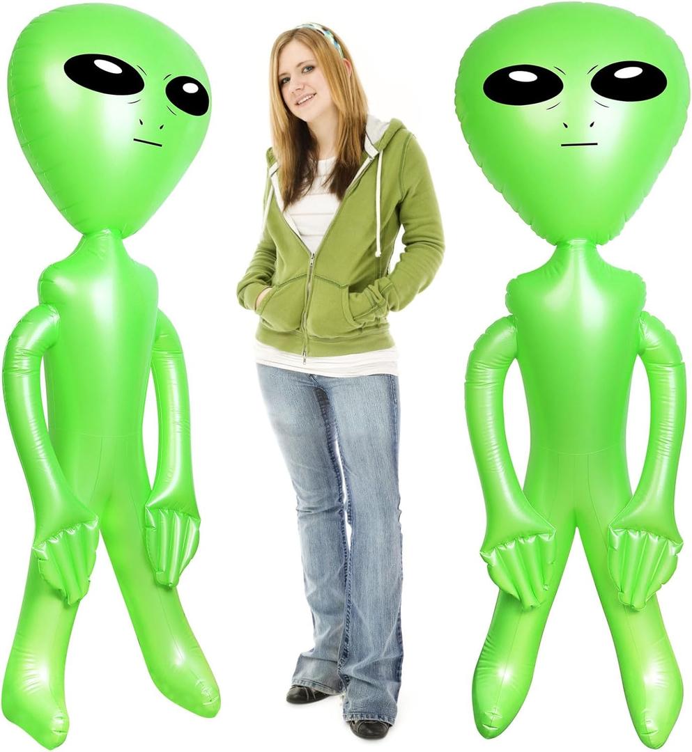 KIMOBER 2PCS Giant Inflatable Alien,Jumbo Green 60 Inch PVC Blow Up Martian Aliens Prop for Party Decorations Birthday Space Theme Party Halloween Easter Christmas